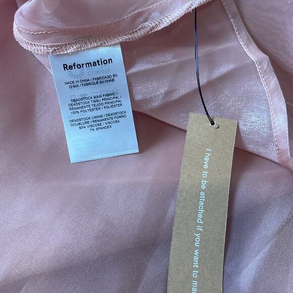 REFORMATION Glory Sheer Organza Tulle Deep V Ruffle Sleeve Pink Midi Dress Sz XS - Picture 10 of 10